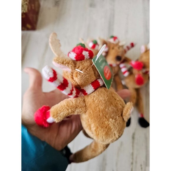 Hallmark plush reindeer bendable ornament Xmas decor vintage set - Picture 5 of 6